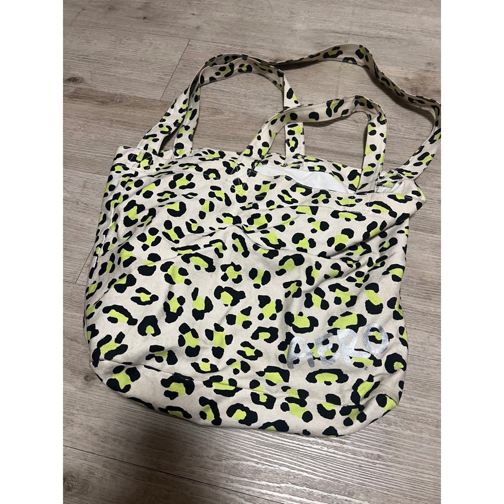 Aeropostale Leopard Print Tote Bag Cream Lime Green Black Silver Logo